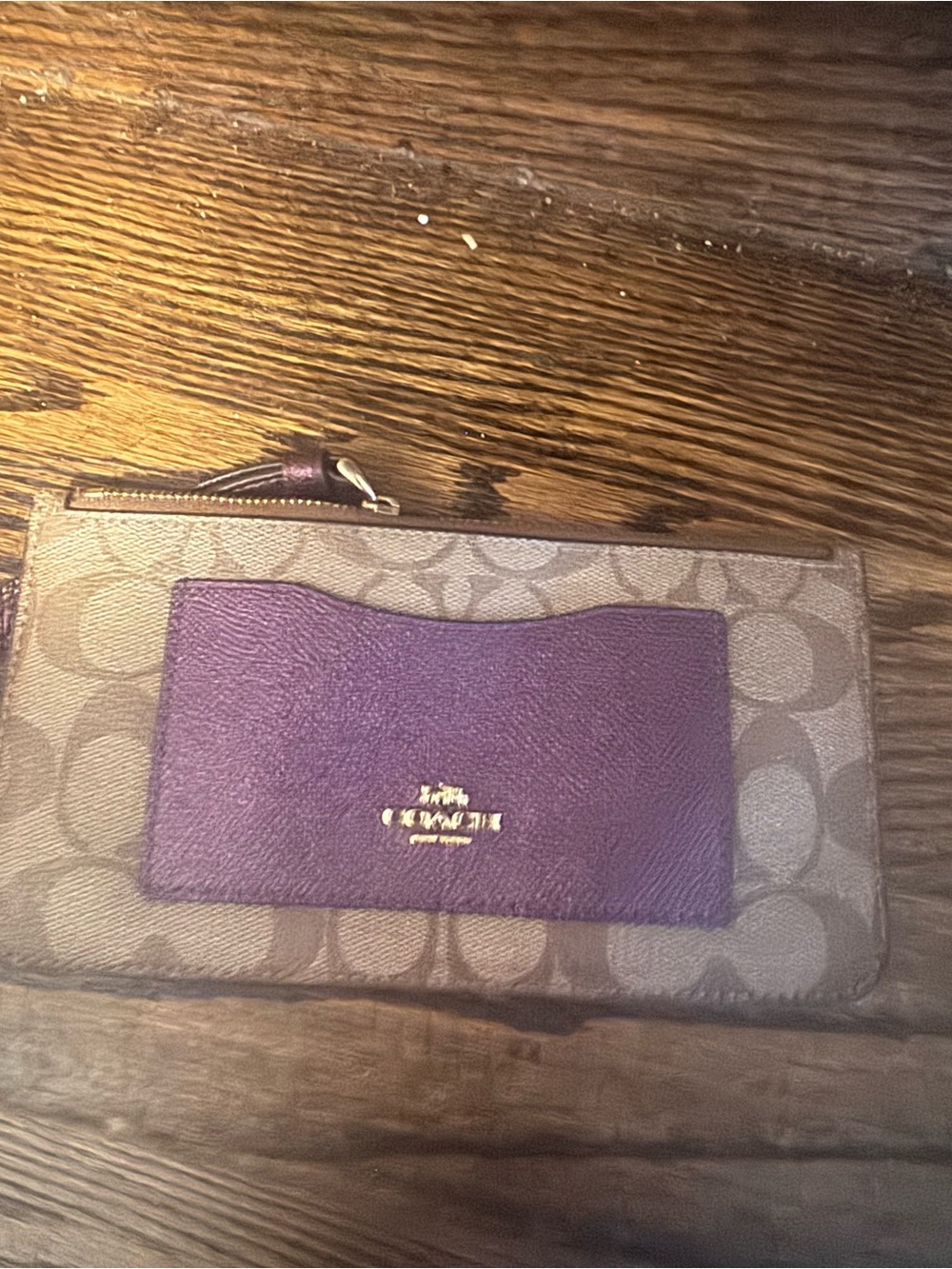Coach Signature Canvas Wristlet with Purple Card Pocket